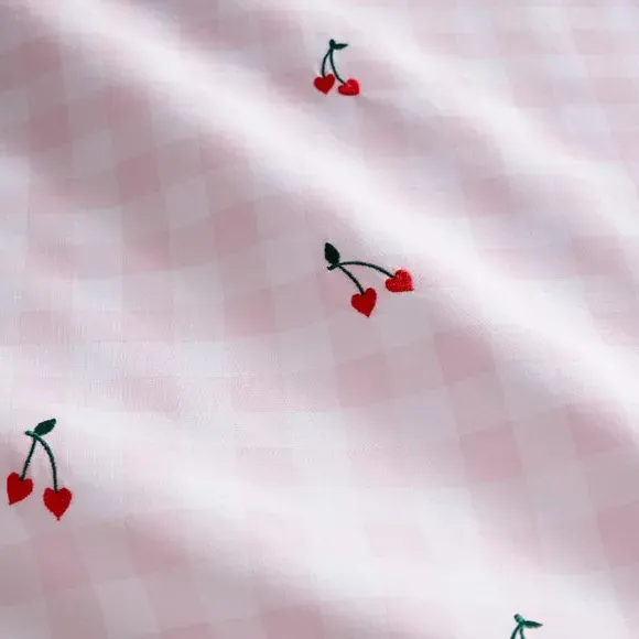 Cherry Gingham Duvet Cover Set - Pink, Cotton