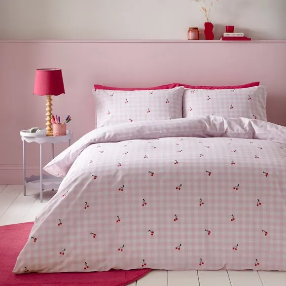 Cherry Gingham Duvet Cover Set - Pink, Cotton image