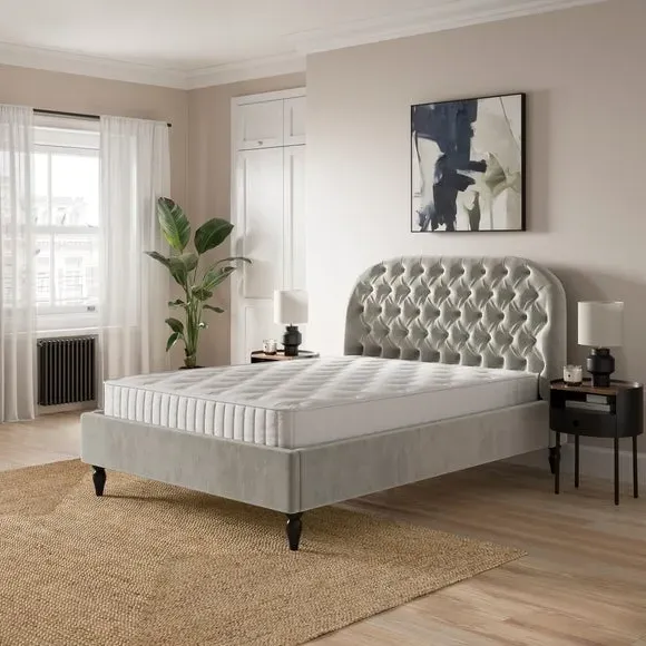 Chesterfield Bed Frame - Grey, Fabric
