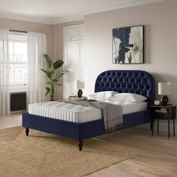 Chesterfield Bed Frame - Navy, Fabric