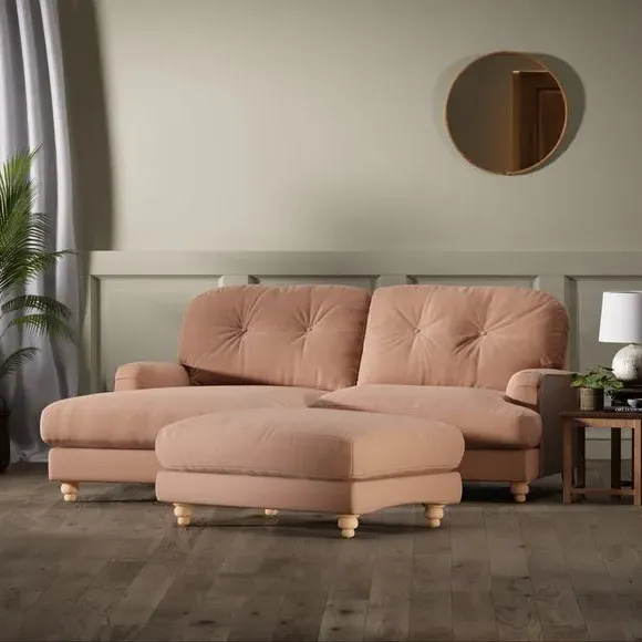 Chesterfield Footstool - Apricot, Velvet