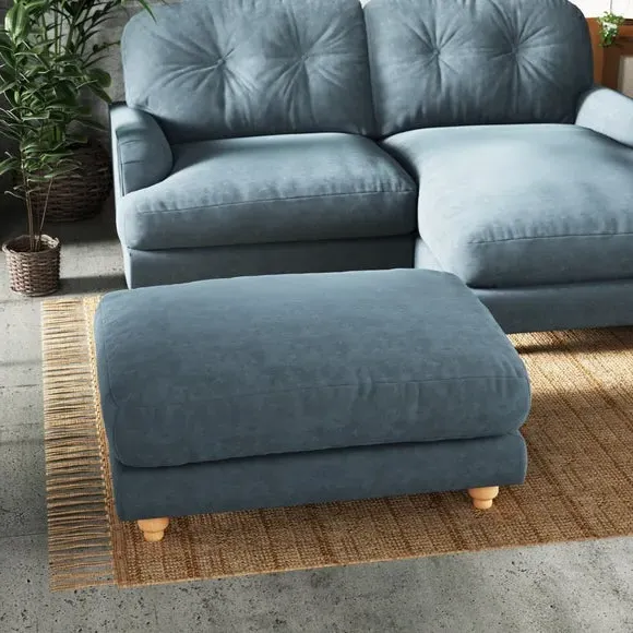 Chesterfield Footstool - Aqua, Chenille