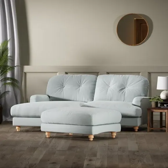 Chesterfield Footstool - Blue, Velvet
