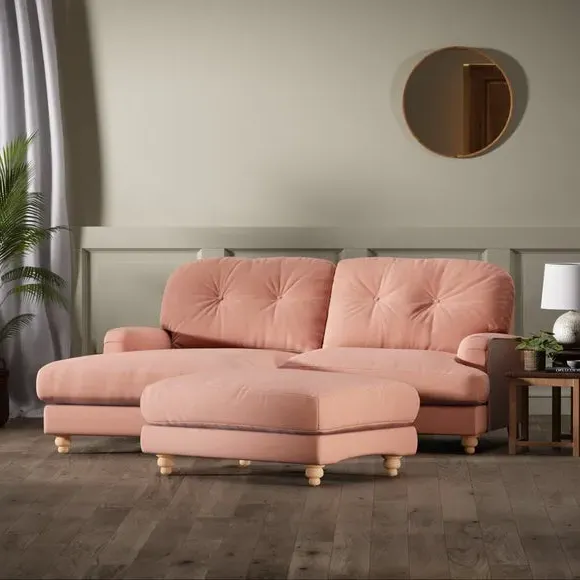 Chesterfield Footstool - Coral, Velvet