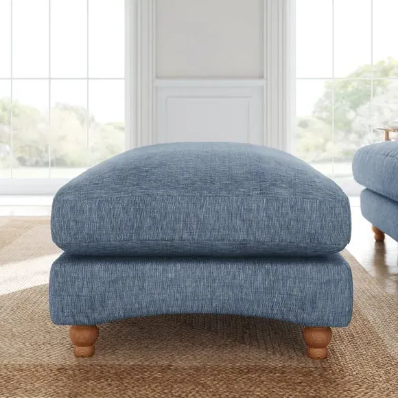Chesterfield Footstool - Denim, Faux Linen