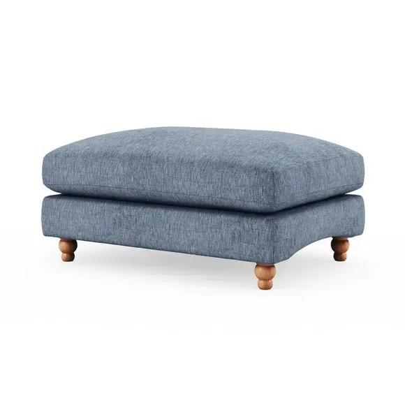 Chesterfield Footstool - Denim, Faux Linen