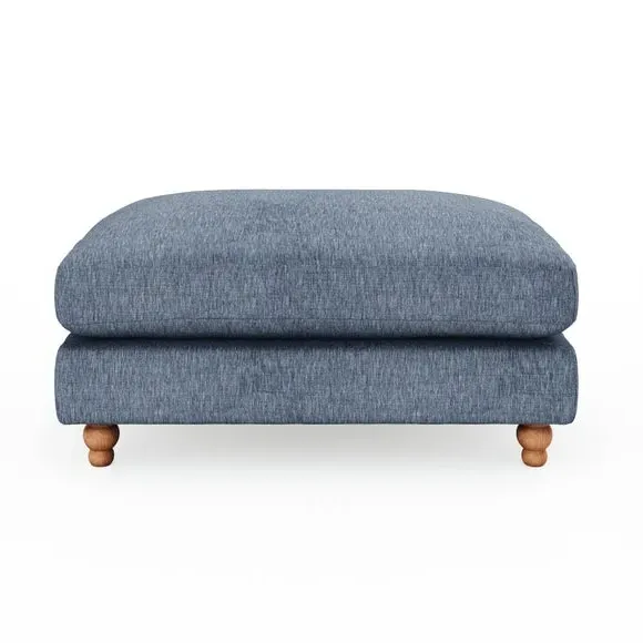 Chesterfield Footstool - Denim, Faux Linen