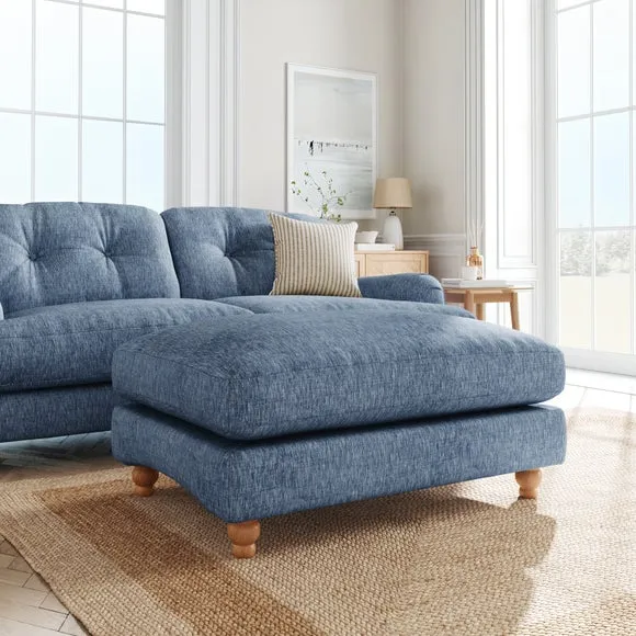 Chesterfield Footstool - Denim, Faux Linen
