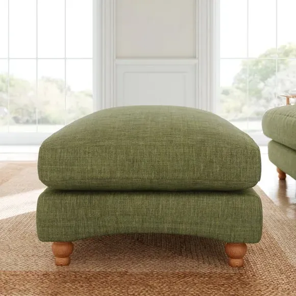 Chesterfield Footstool - Green, Faux Linen