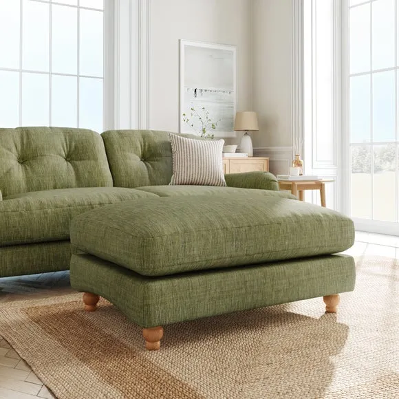 Chesterfield Footstool - Green, Faux Linen