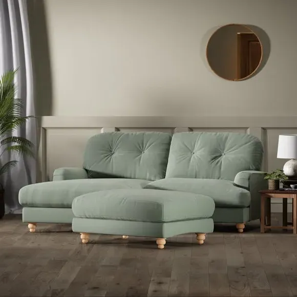 Chesterfield Footstool - Green, Velvet