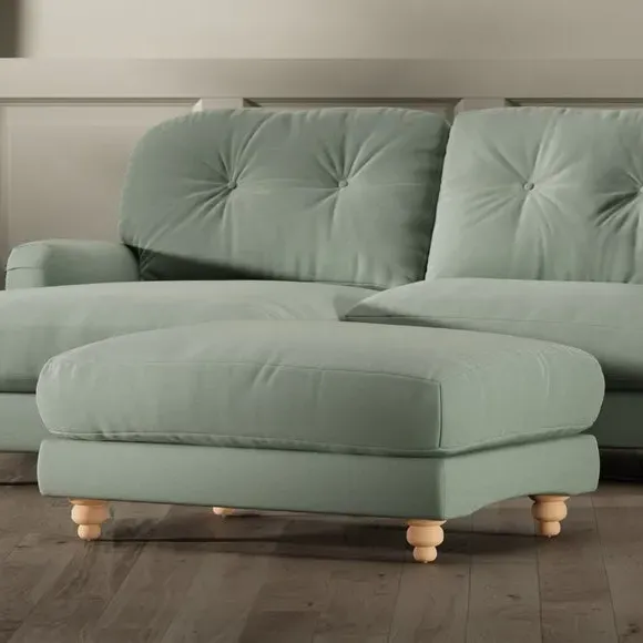 Chesterfield Footstool - Green, Velvet