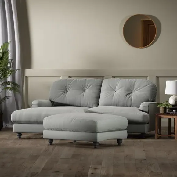 Chesterfield Footstool - Grey, Velvet