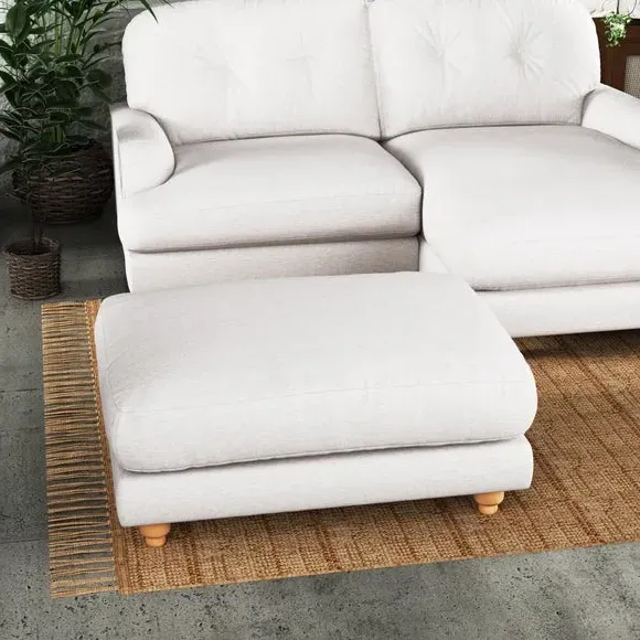 Chesterfield Footstool - Natural, Faux Linen