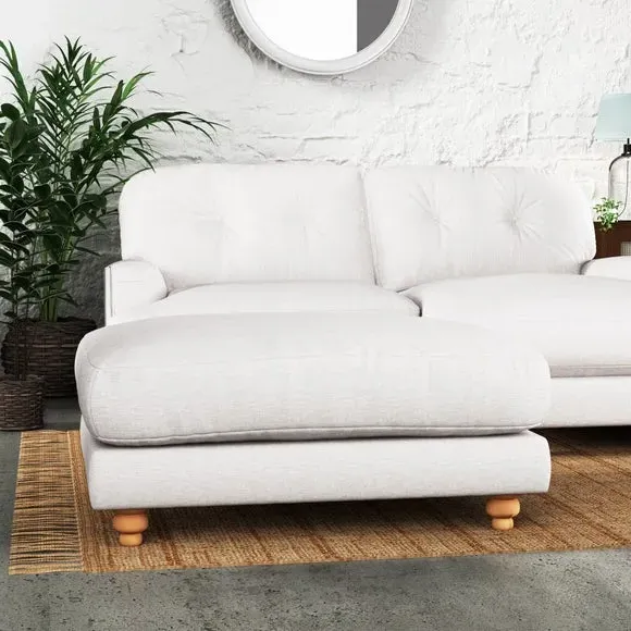 Chesterfield Footstool - Natural, Faux Linen