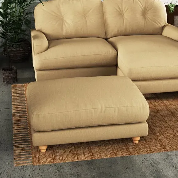 Chesterfield Footstool - Ochre, Faux Linen