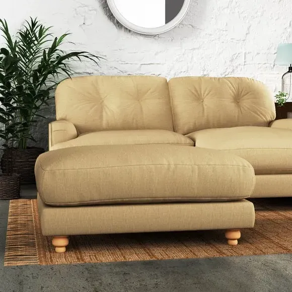 Chesterfield Footstool - Ochre, Faux Linen