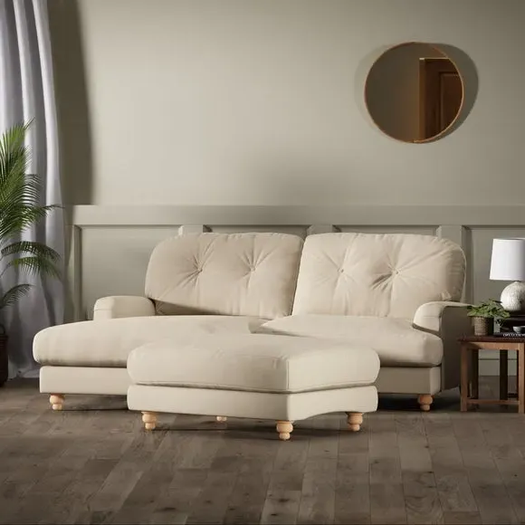 Chesterfield Footstool - Sand, Velvet