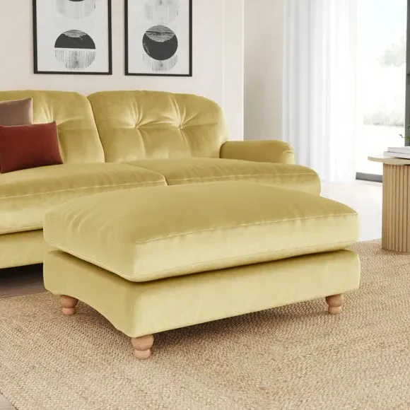 Chesterfield Footstool - Yellow, Velvet