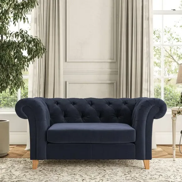 Chesterfield Snuggle Chair - Navy, Velvet