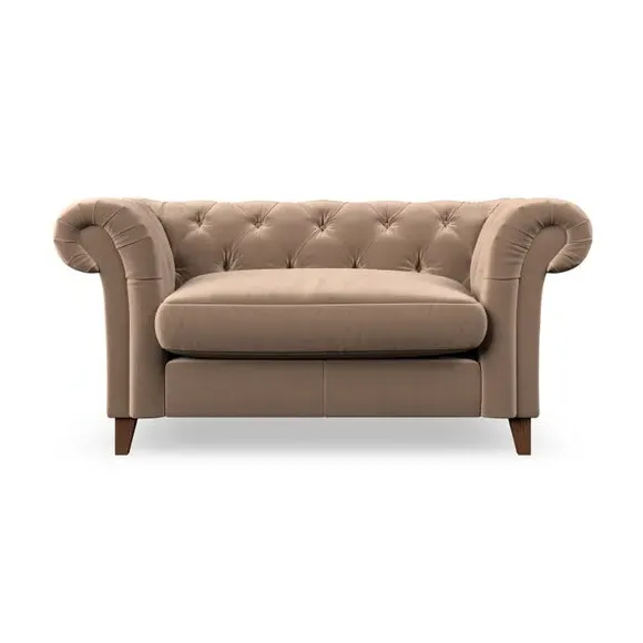Chesterfield Snuggle Chair - Taupe, Velvet