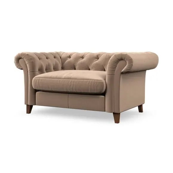 Chesterfield Snuggle Chair - Taupe, Velvet
