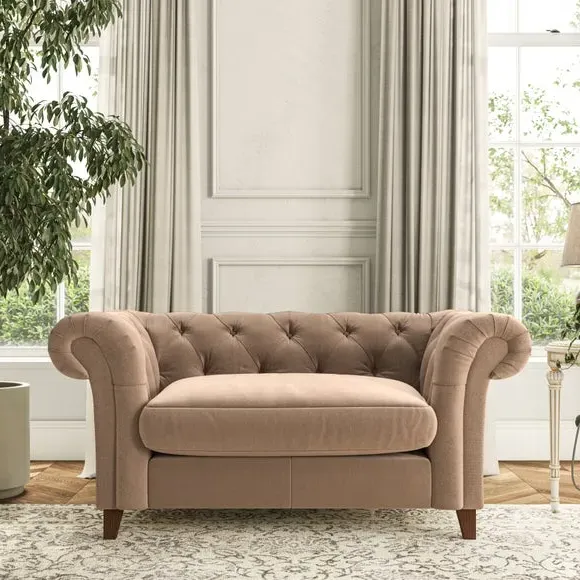Chesterfield Snuggle Chair - Taupe, Velvet