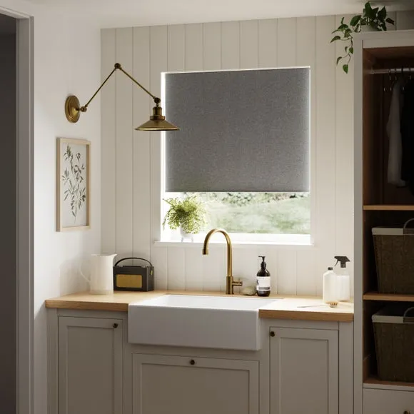 Chevron Blackout Roller Blind - Charcoal, Polyester