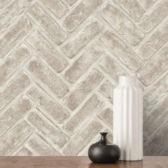 Chevron Brick Wallpaper - Natural