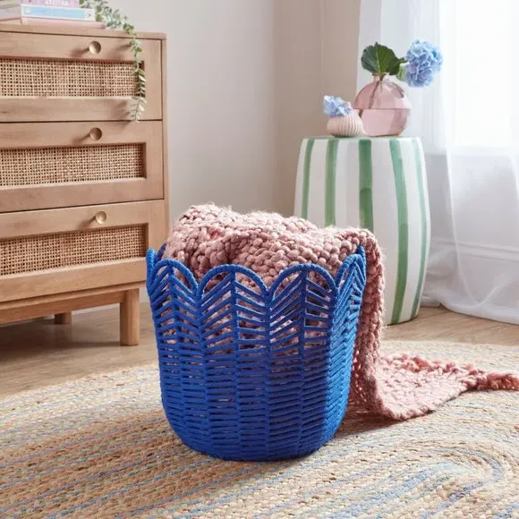 Chevron Storage Basket - Blue, Rope image