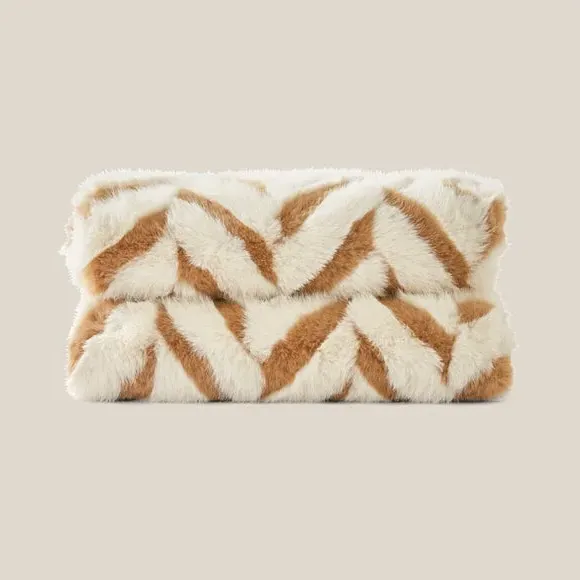 Chevron Throw Blanket - Natural, Faux Fur