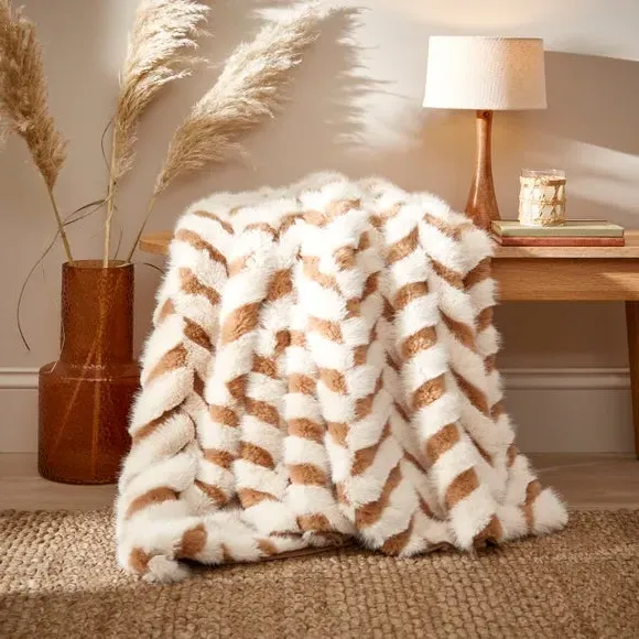 Chevron Throw Blanket - Natural, Faux Fur image
