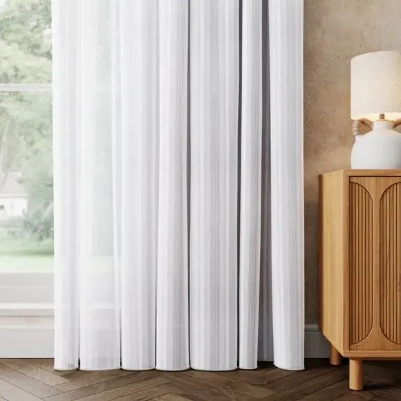 Chevron Voile Curtains Made to Measure - White