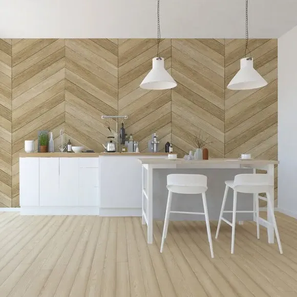Chevron Wall Mural - Natural, Wood Design