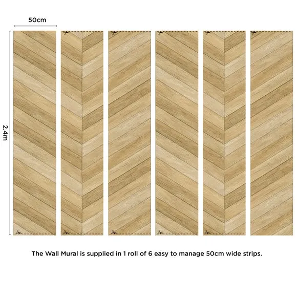 Chevron Wall Mural - Natural, Wood Design
