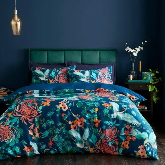 Chinoiserie Duvet Cover Set - Navy, Cotton