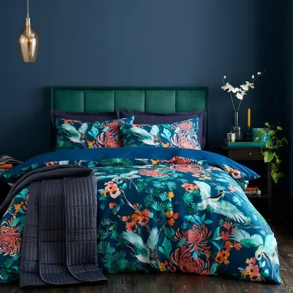 Chinoiserie Duvet Cover Set - Navy, Cotton image