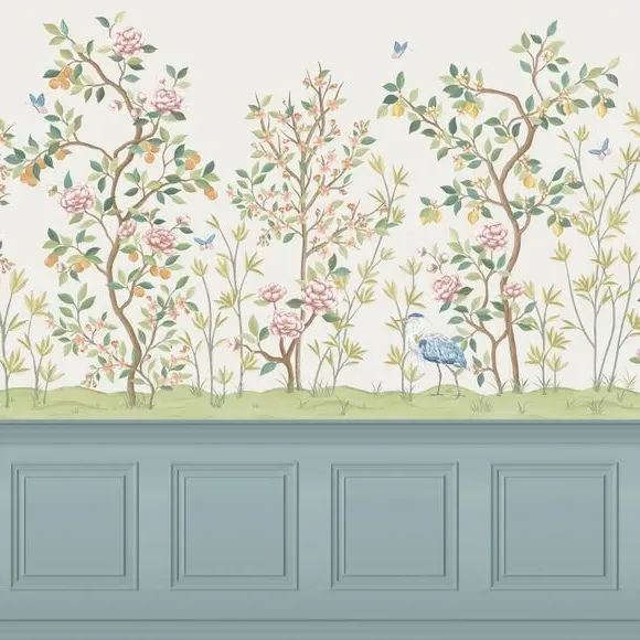 Chinoiserie Wall Mural - Green, Non-Woven Paper