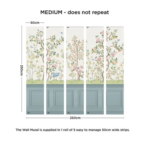 Chinoiserie Wall Mural - Green, Non-Woven Paper