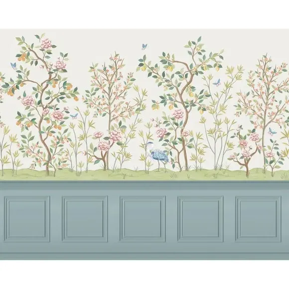 Chinoiserie Wall Mural - Green, Non-Woven Paper