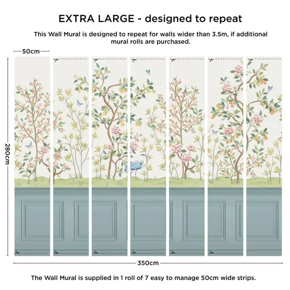 Chinoiserie Wall Mural - Green, Non-Woven Paper