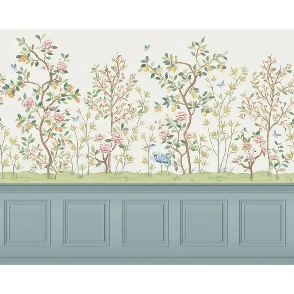 Chinoiserie Wall Mural - Green, Non-Woven Paper