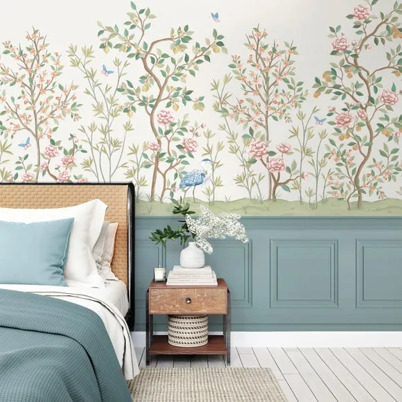 Chinoiserie Wall Mural - Green, Non-Woven Paper