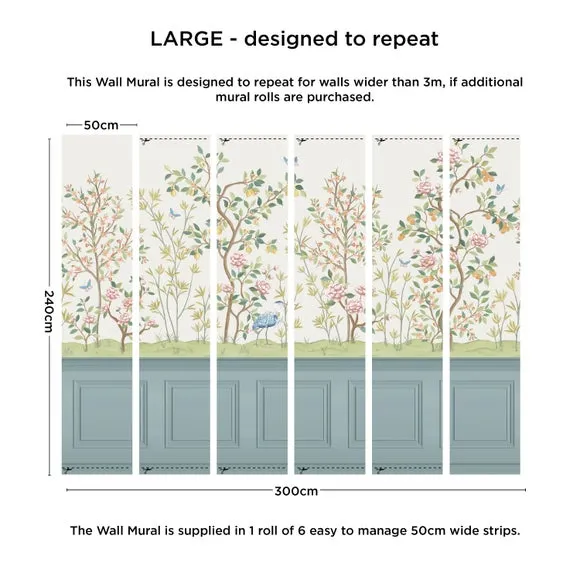 Chinoiserie Wall Mural - Green, Non-Woven Paper
