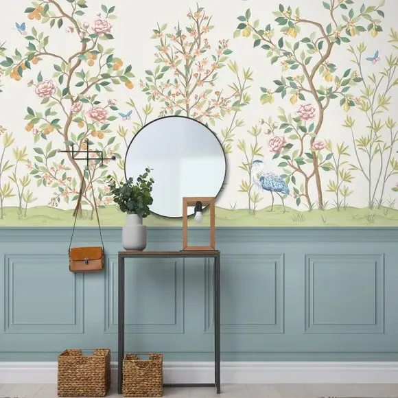 Chinoiserie Wall Mural - Green, Non-Woven Paper image