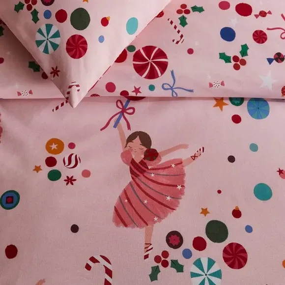 Christmas Ballerina Quilt Cover Set - Pink