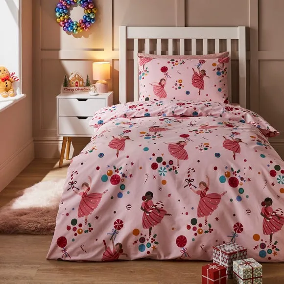Christmas Ballerina Quilt Cover Set - Pink