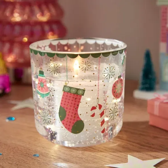 Christmas Bauble LED Jar Candle - Clear Glass