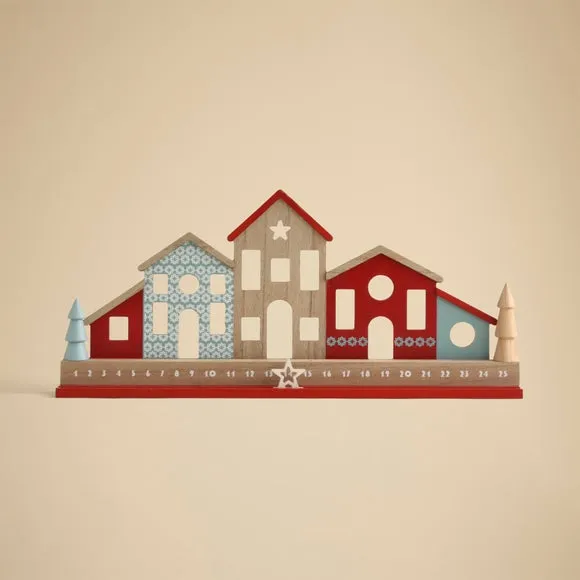 Christmas Countdown House Decoration - Red, Wood