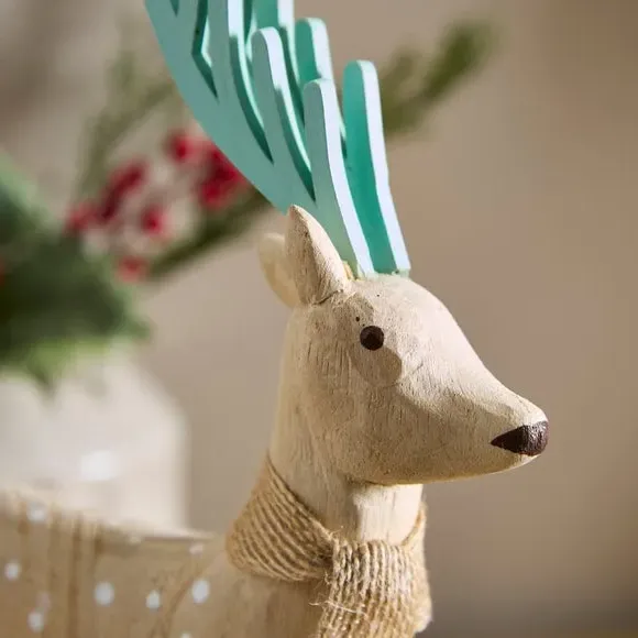 Christmas Deer Ornament - Natural, Wood